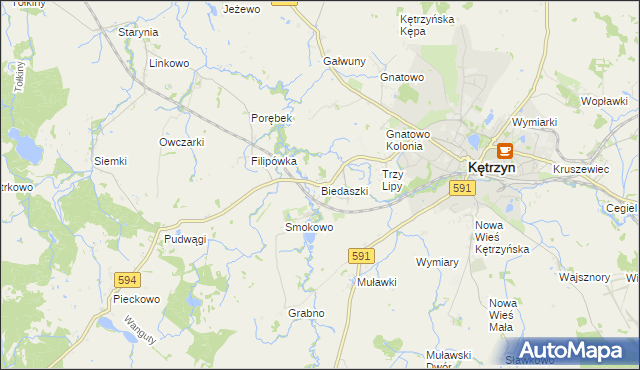 mapa Biedaszki gmina Kętrzyn, Biedaszki gmina Kętrzyn na mapie Targeo