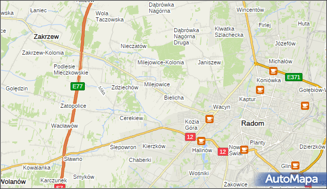mapa Bielicha, Bielicha na mapie Targeo