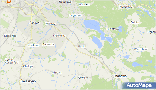 mapa Bonin gmina Manowo, Bonin gmina Manowo na mapie Targeo