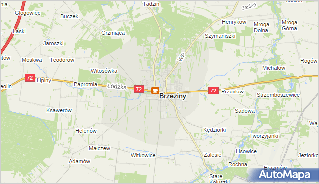 mapa Brzeziny, Brzeziny na mapie Targeo