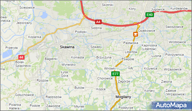 mapa Brzyczyna, Brzyczyna na mapie Targeo