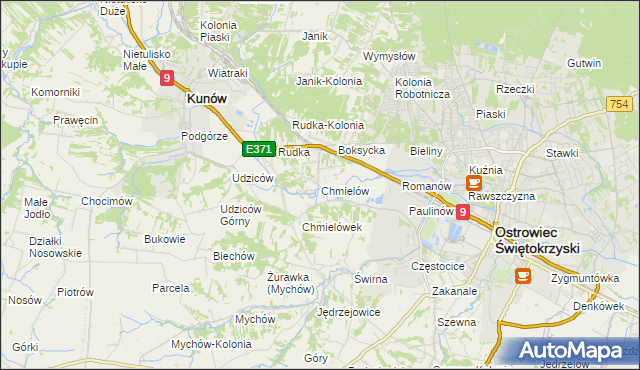 mapa Chmielów gmina Bodzechów, Chmielów gmina Bodzechów na mapie Targeo