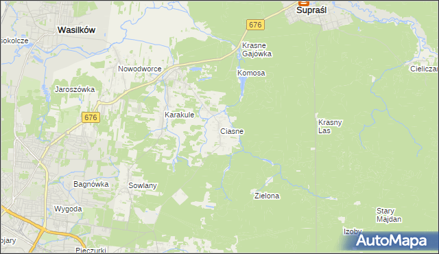 mapa Ciasne gmina Supraśl, Ciasne gmina Supraśl na mapie Targeo