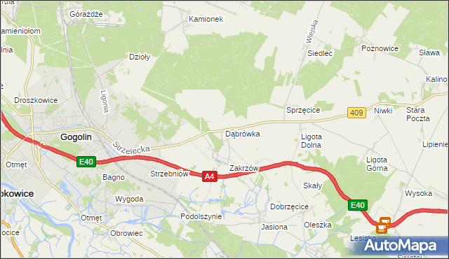 mapa Dąbrówka gmina Gogolin, Dąbrówka gmina Gogolin na mapie Targeo