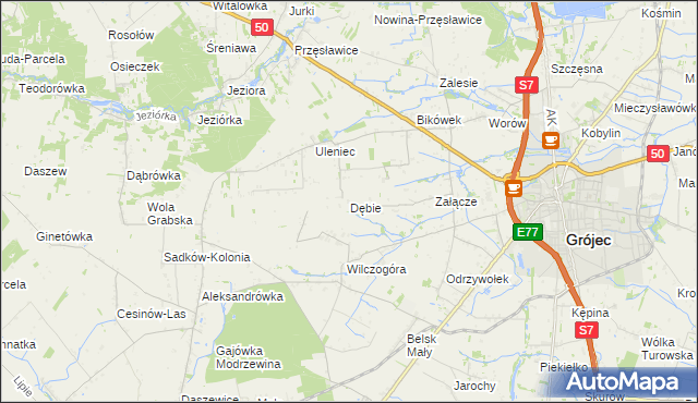 mapa Dębie gmina Grójec, Dębie gmina Grójec na mapie Targeo