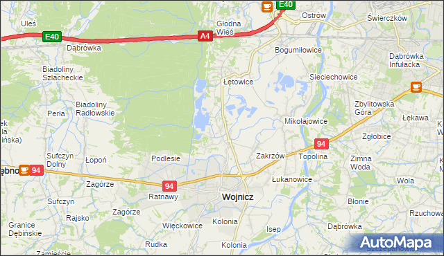 mapa Dębina Łętowska, Dębina Łętowska na mapie Targeo