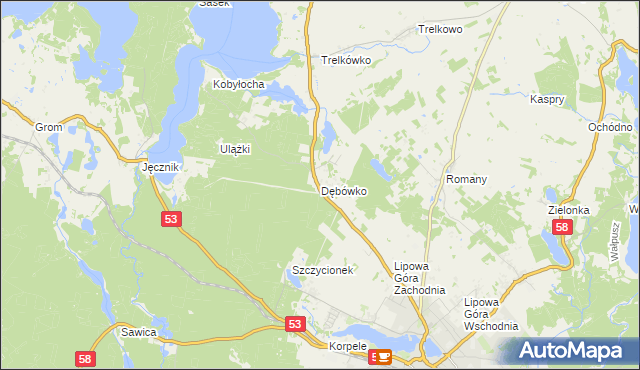 mapa Dębówko gmina Szczytno, Dębówko gmina Szczytno na mapie Targeo