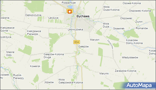 mapa Gałęzów gmina Bychawa, Gałęzów gmina Bychawa na mapie Targeo