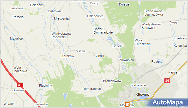 mapa Glinnik gmina Głowno, Glinnik gmina Głowno na mapie Targeo