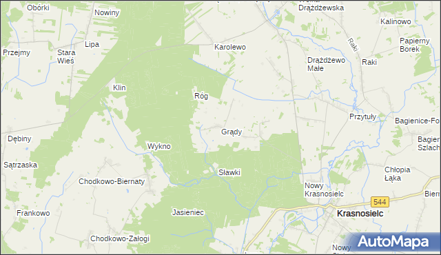 mapa Grądy gmina Krasnosielc, Grądy gmina Krasnosielc na mapie Targeo