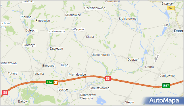 mapa Jaksonowice, Jaksonowice na mapie Targeo