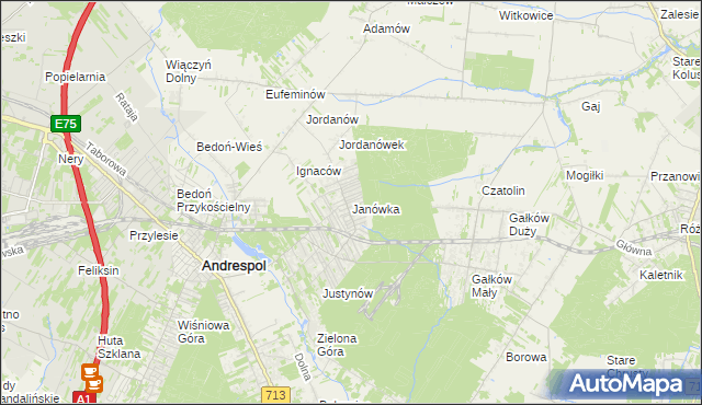 mapa Janówka gmina Andrespol, Janówka gmina Andrespol na mapie Targeo