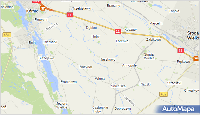mapa Jaszkowo gmina Zaniemyśl, Jaszkowo gmina Zaniemyśl na mapie Targeo