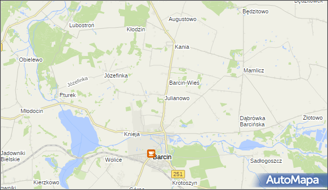 mapa Julianowo gmina Barcin, Julianowo gmina Barcin na mapie Targeo