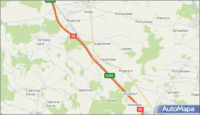 mapa Kaczkowo gmina Rydzyna, Kaczkowo gmina Rydzyna na mapie Targeo