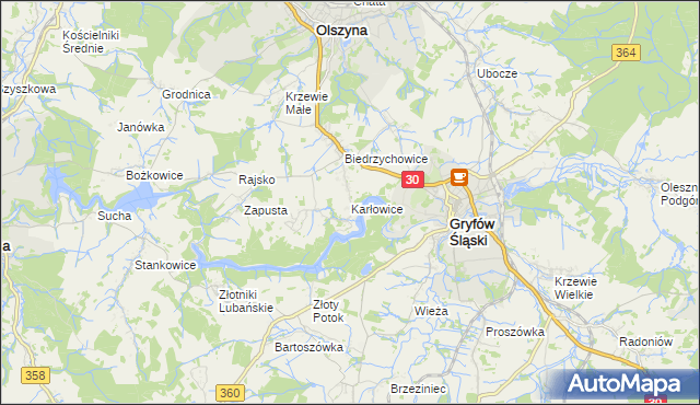 mapa Karłowice gmina Olszyna, Karłowice gmina Olszyna na mapie Targeo