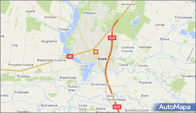 mapa Kock powiat lubartowski, Kock powiat lubartowski na mapie Targeo