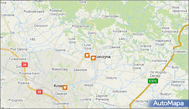 mapa Korczyna powiat krośnieński, Korczyna powiat krośnieński na mapie Targeo