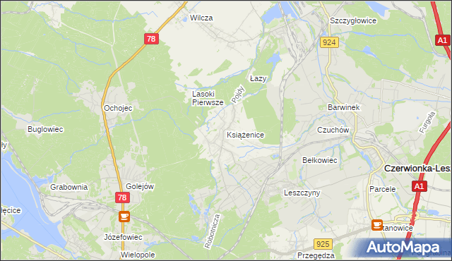 mapa Książenice gmina Czerwionka-Leszczyny, Książenice gmina Czerwionka-Leszczyny na mapie Targeo