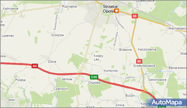 mapa Księży Las gmina Ujazd, Księży Las gmina Ujazd na mapie Targeo