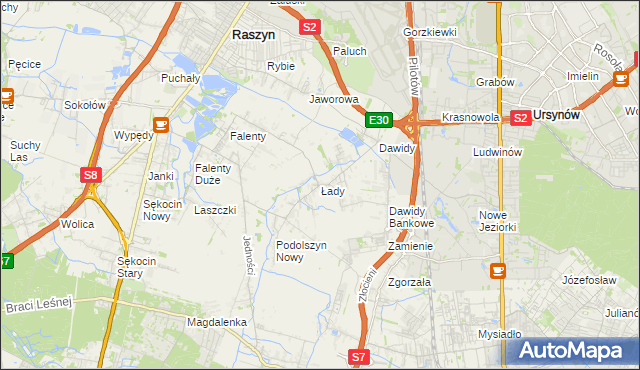 mapa Łady gmina Raszyn, Łady gmina Raszyn na mapie Targeo