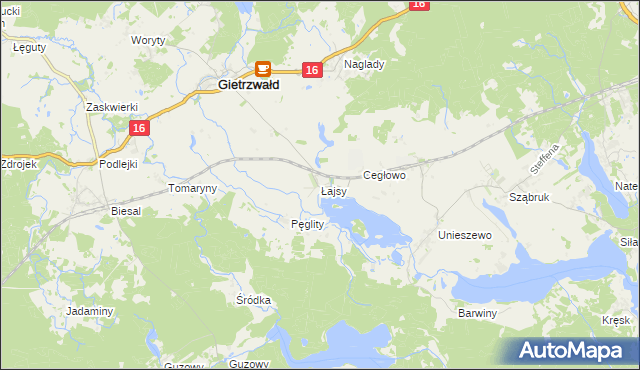 mapa Łajsy gmina Gietrzwałd, Łajsy gmina Gietrzwałd na mapie Targeo