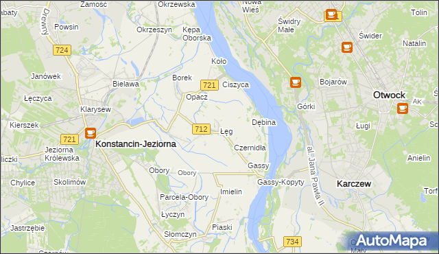 mapa Łęg gmina Konstancin-Jeziorna, Łęg gmina Konstancin-Jeziorna na mapie Targeo