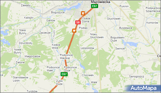 mapa Leopoldów gmina Rawa Mazowiecka, Leopoldów gmina Rawa Mazowiecka na mapie Targeo