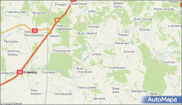 mapa Lindów gmina Mszczonów, Lindów gmina Mszczonów na mapie Targeo