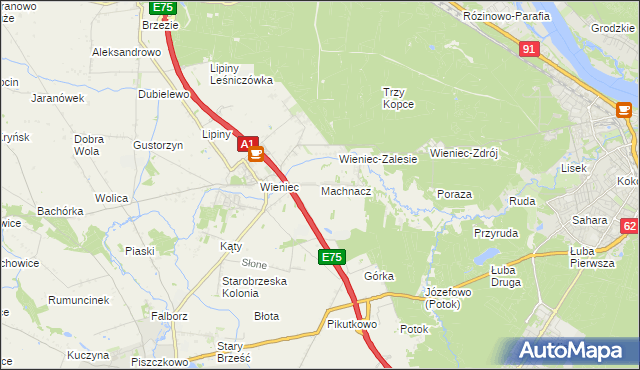 mapa Machnacz gmina Brześć Kujawski, Machnacz gmina Brześć Kujawski na mapie Targeo