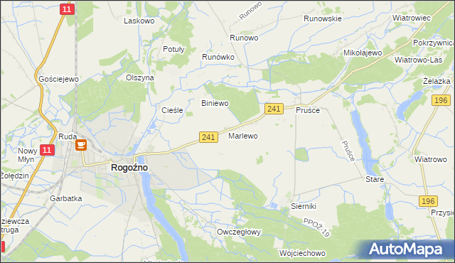 mapa Marlewo gmina Rogoźno, Marlewo gmina Rogoźno na mapie Targeo