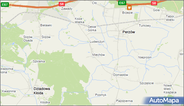 mapa Miechów gmina Perzów, Miechów gmina Perzów na mapie Targeo