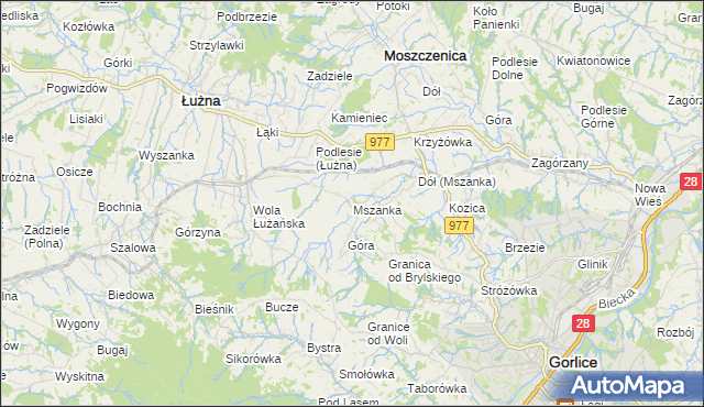 mapa Mszanka gmina Łużna, Mszanka gmina Łużna na mapie Targeo