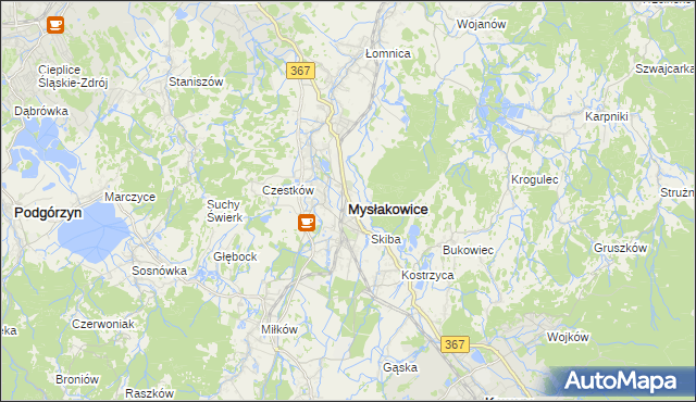 mapa Mysłakowice, Mysłakowice na mapie Targeo