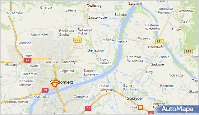 mapa Nowy Kamień gmina Dwikozy, Nowy Kamień gmina Dwikozy na mapie Targeo