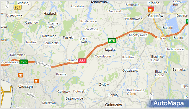 mapa Ogrodzona gmina Dębowiec, Ogrodzona gmina Dębowiec na mapie Targeo