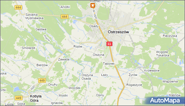 mapa Olszyna gmina Ostrzeszów, Olszyna gmina Ostrzeszów na mapie Targeo