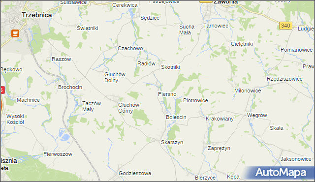 mapa Piersno gmina Trzebnica, Piersno gmina Trzebnica na mapie Targeo