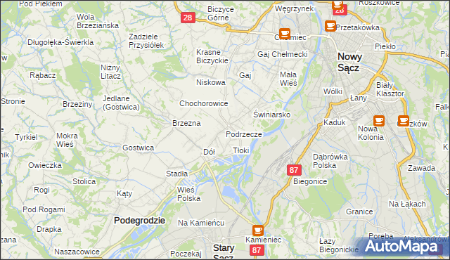 mapa Podrzecze gmina Podegrodzie, Podrzecze gmina Podegrodzie na mapie Targeo