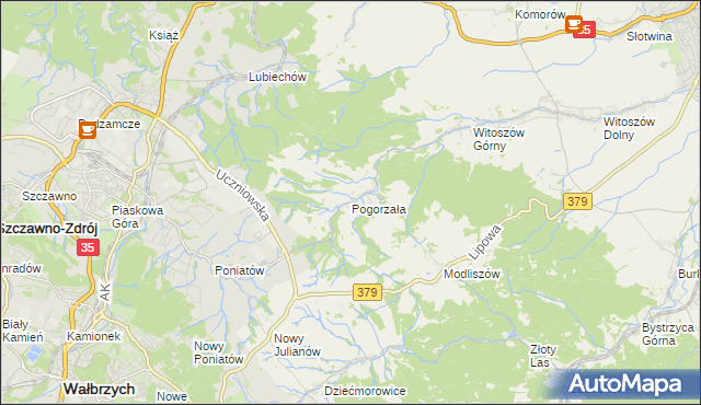 mapa Pogorzała gmina Świdnica, Pogorzała gmina Świdnica na mapie Targeo