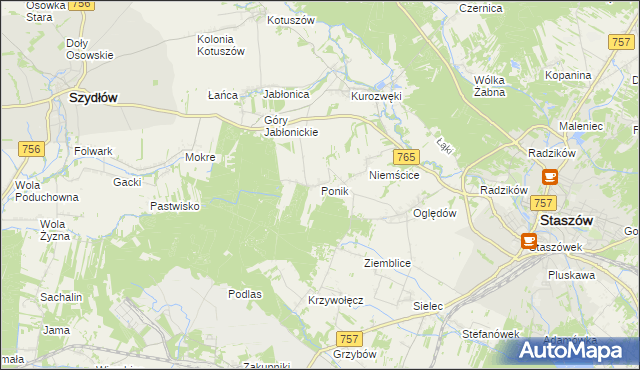 mapa Ponik gmina Staszów, Ponik gmina Staszów na mapie Targeo