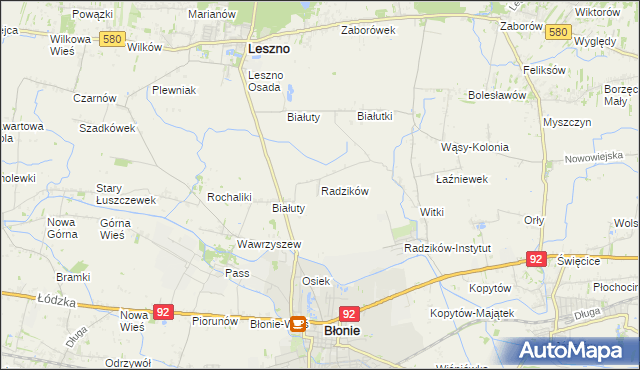 mapa Radzików gmina Błonie, Radzików gmina Błonie na mapie Targeo