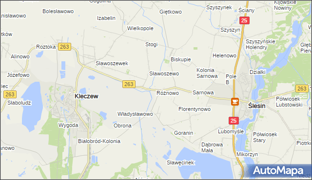 mapa Różnowo gmina Ślesin, Różnowo gmina Ślesin na mapie Targeo