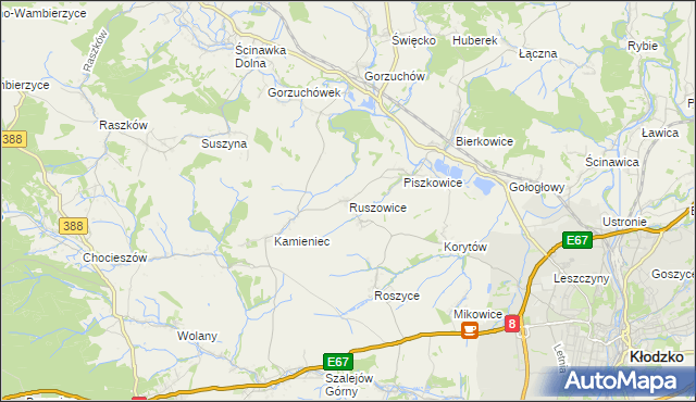 mapa Ruszowice gmina Kłodzko, Ruszowice gmina Kłodzko na mapie Targeo