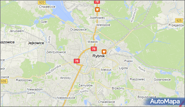 mapa Rybnika, Rybnik na mapie Targeo