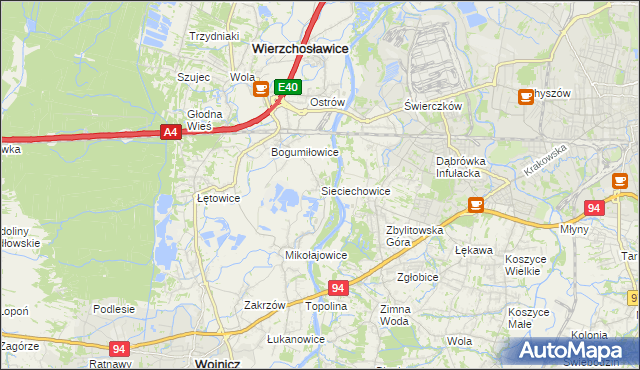 mapa Sieciechowice gmina Wierzchosławice, Sieciechowice gmina Wierzchosławice na mapie Targeo