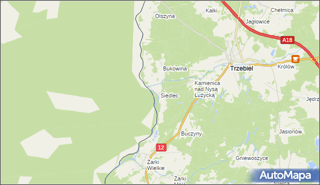 mapa Siedlec gmina Trzebiel, Siedlec gmina Trzebiel na mapie Targeo