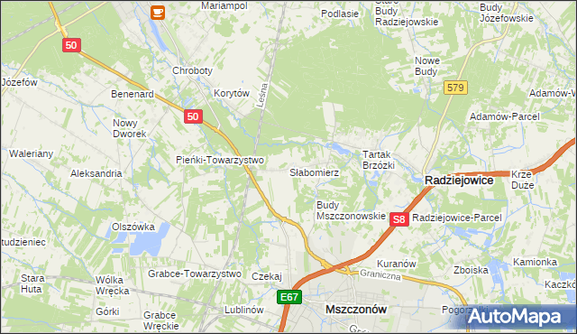 mapa Słabomierz gmina Radziejowice, Słabomierz gmina Radziejowice na mapie Targeo
