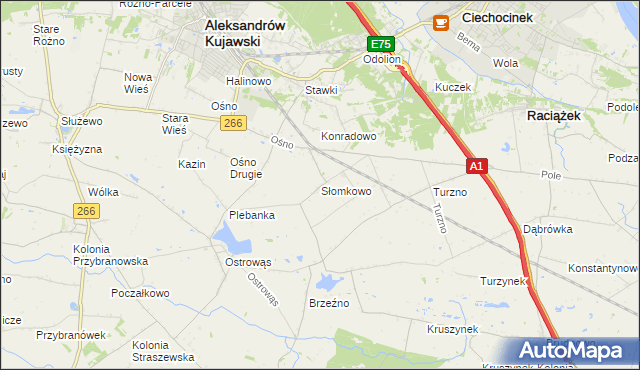 mapa Słomkowo gmina Aleksandrów Kujawski, Słomkowo gmina Aleksandrów Kujawski na mapie Targeo