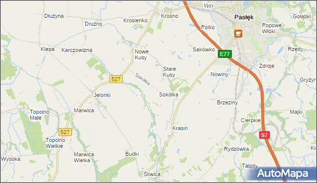 mapa Sokółka gmina Pasłęk, Sokółka gmina Pasłęk na mapie Targeo
